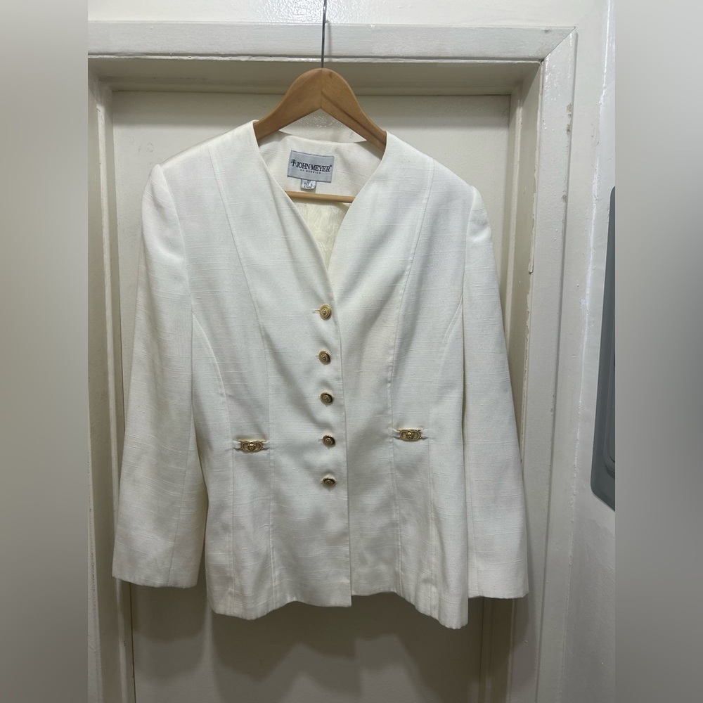 John Meyer of Norwich Vintage Jacket White Gold Buttons Womens Size 12 P Petite